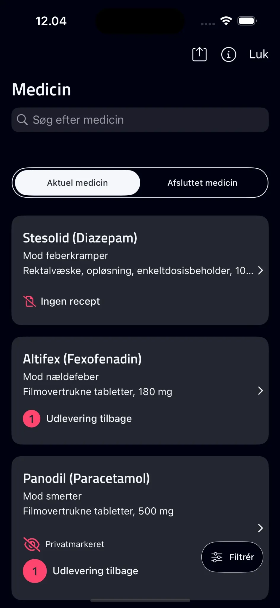 MinSundhed medicine list